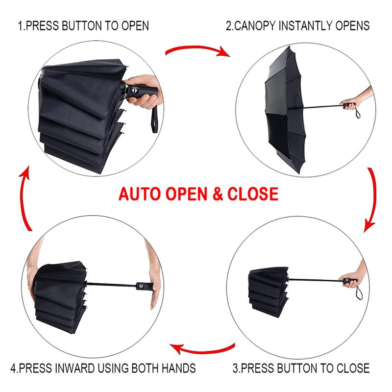 Travel Essentials Umbrella Windproof Compact Collapsible Light, Automatic, Strong and Portable, Wind Resistant, Folding Small Umbrella for Rain