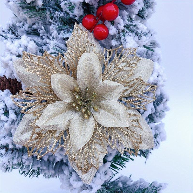 30PCS Colorful Christmas flowers with Gold powder - Christmas decorations for Christmas trees, wreaths and home decorations, Christmas gifts