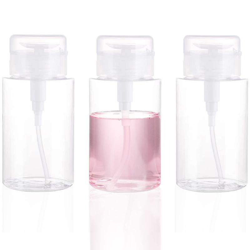 3 Pack Push Down Pump Dispenser Empty Push Top Bottles Containers for Nail Polish Makeup Remover Micellar Water Facial Toner 6.7oz 200ML