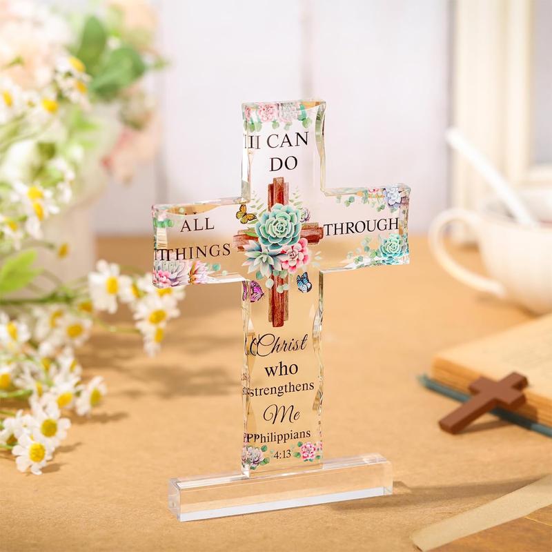 Acrylic Christian Standing Cross Inspirational Gifts with Bible Verse and Prayers Sunflower Religious Scripture Gifts Decor Ornaments