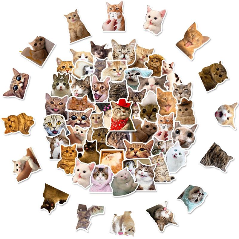 50pcs set Cute Cartoon Cat Pattern Sticker, Waterproof Decorative Sticker for DIY Scrapbook Water Bottle Toy