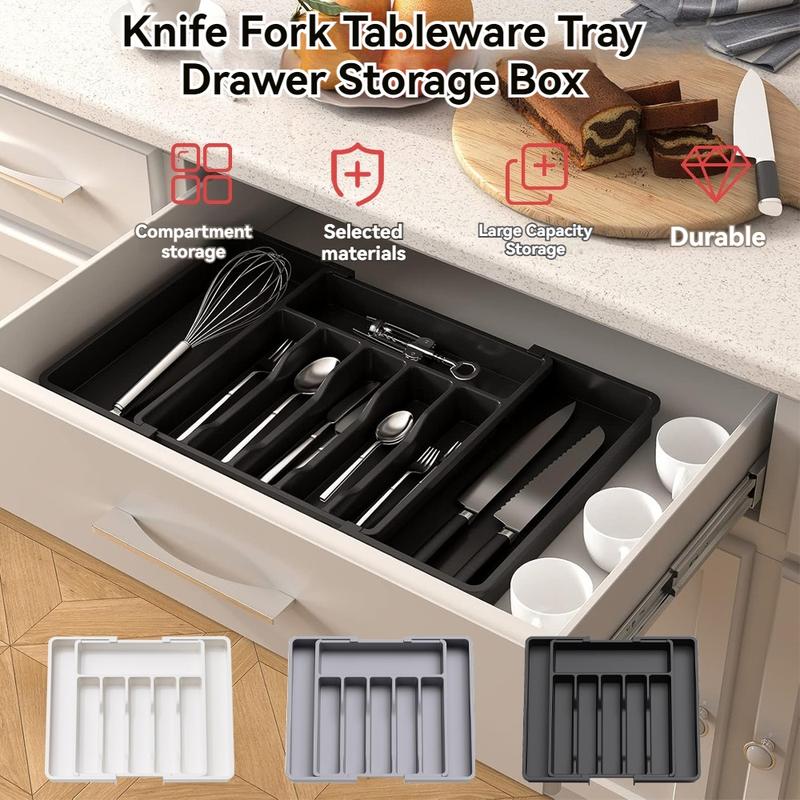 Expandable Kitchen Utensil Drawer Organizer, Cutlery Organizer with 8 Compartments Large Cutlery Organizer Tray for Forks & Knives, Glasses, Chopsticks, BPA Free Durable PP Material, Must Have for Home & Kitchen, Restaurant Silverware Place Holder Boxes