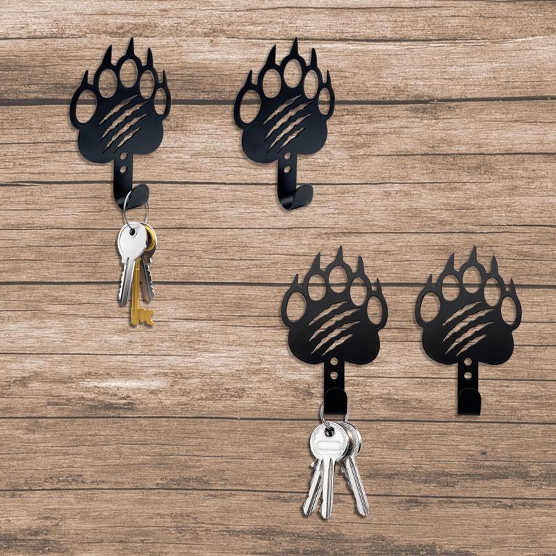 Bear Paw Design Key Hook, 4 Counts Wall Mounted Key Holder, Home Storage Hook for Wall Art Cabin Office Dormitory Decorations