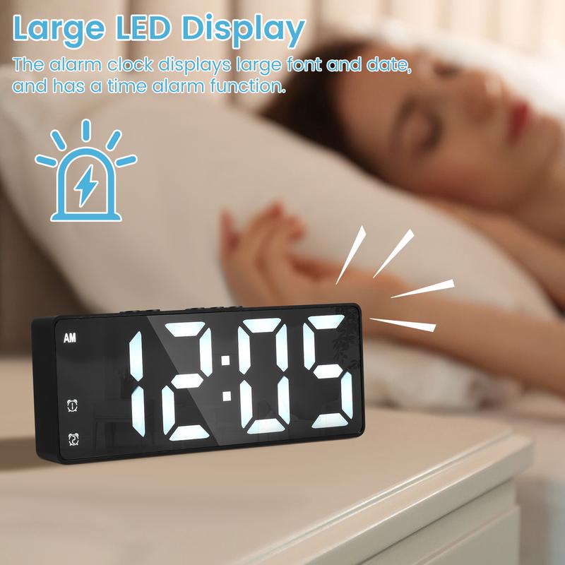 Digital Alarm Clock Colorful LED Electronic Clock USB Battery Operated Smart Desk Clock 12 24H Display 3 Adjustable Brightness 5 Modes Voice Control Snooze Function Reusable