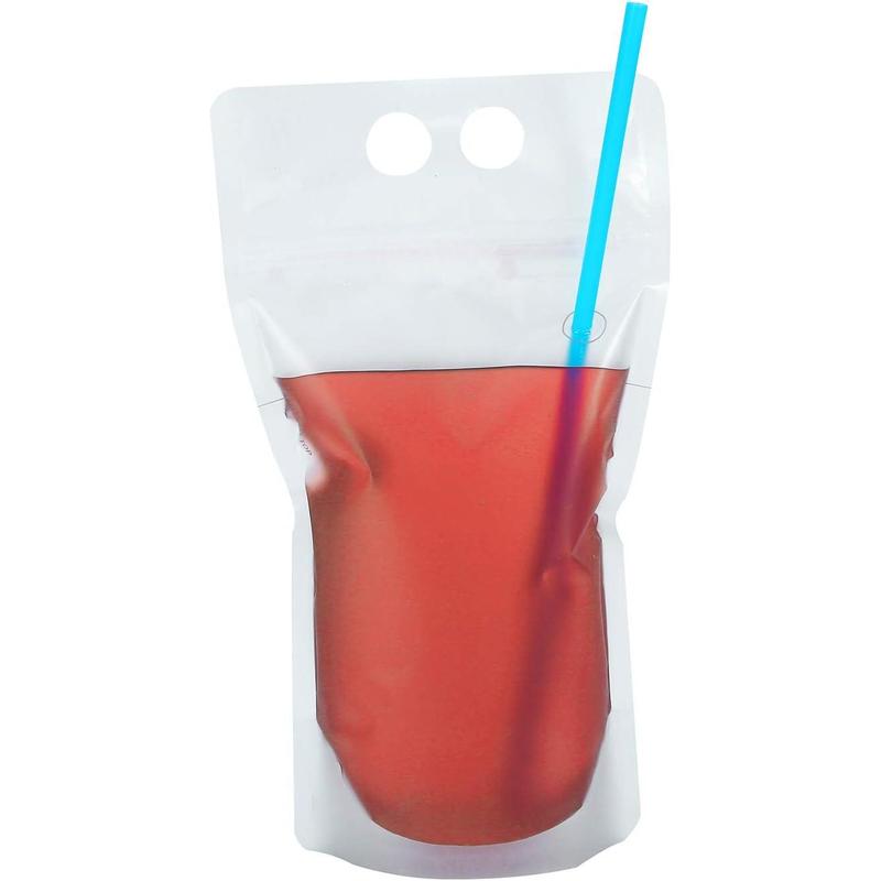 100PCS Liquor Pouches, Drink Pouches for Adults with Straw Smoothie Bags Juice Pouches with 100 Drink Straws, Heavy Duty Hand-Held Translucent Reclosable Ice Drink Pouches Bag,Suitable for Juice, Ice Water, Summer