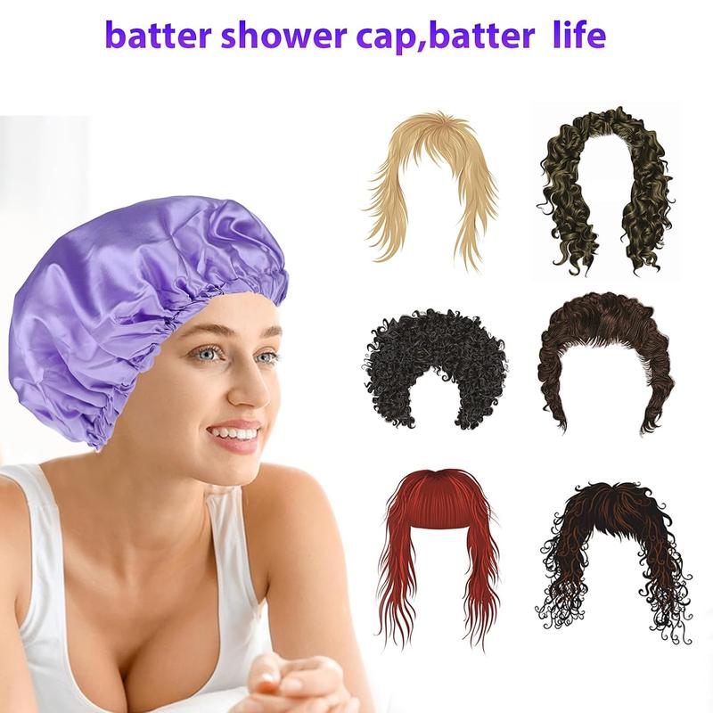 Large Shower Caps for Women,  Shower Cap Double Layers Bath Caps Reusable Hair Cap Washable Elastic Shower Bonnet Bath Hair Hat for Long Hair Braids