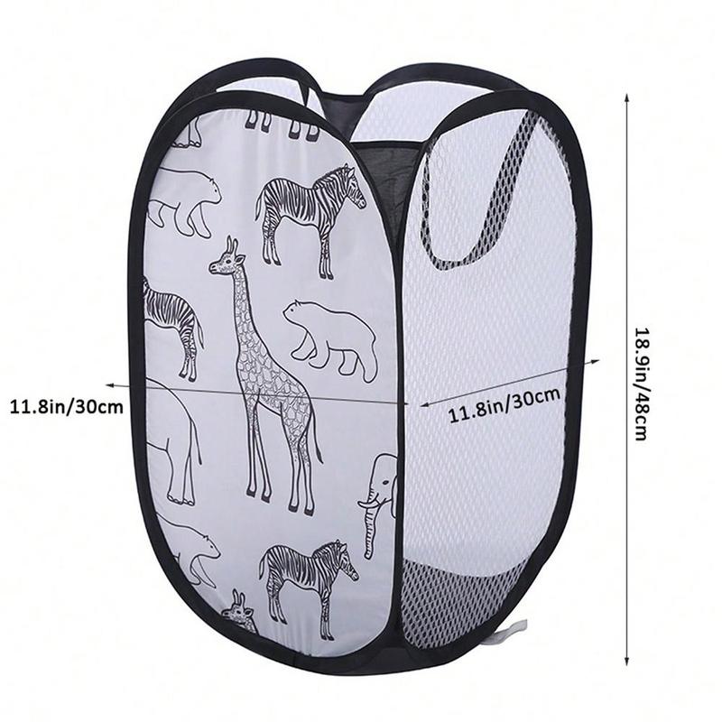 Foldable Mesh Clothes Storage Basket, Summer Cartoon Animal Print Dirty Clothes Basket, Laundry Basket, Household Storage Organizer for Bathroom, Bedroom, Dorm Essentials, Home Organizer Supplies, Christmas Gift