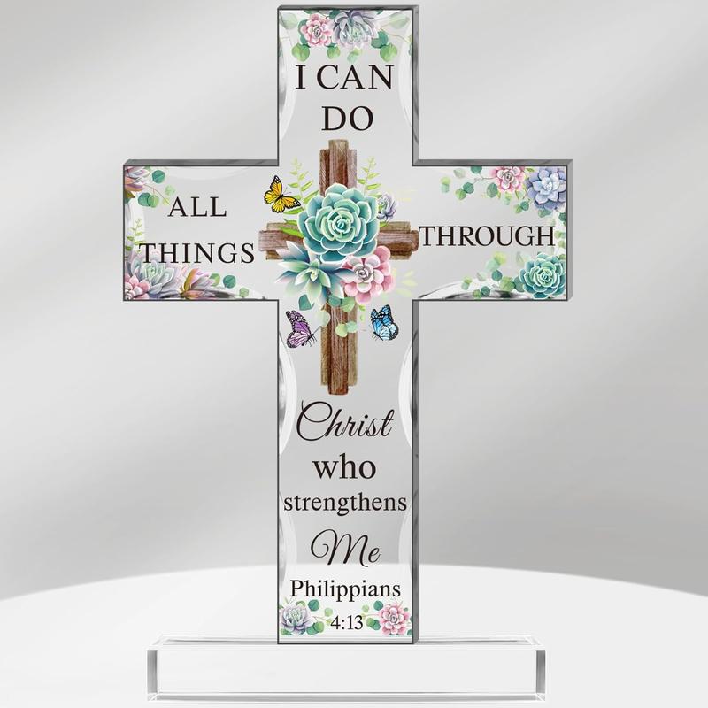 Acrylic Christian Standing Cross Inspirational Gifts with Bible Verse and Prayers Sunflower Religious Scripture Gifts Decor Ornaments