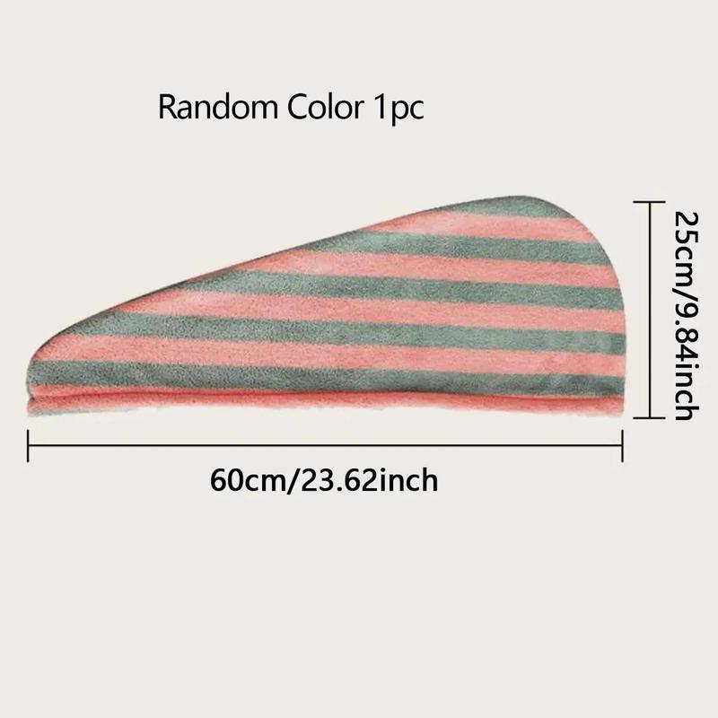 Random Color Hair Drying Towel, 1 Count Striped Pattern Hair Wrap Towel, Soft Absorbent Quick-drying Hair Towel Wrap, Hair Turbans for Wet Hair