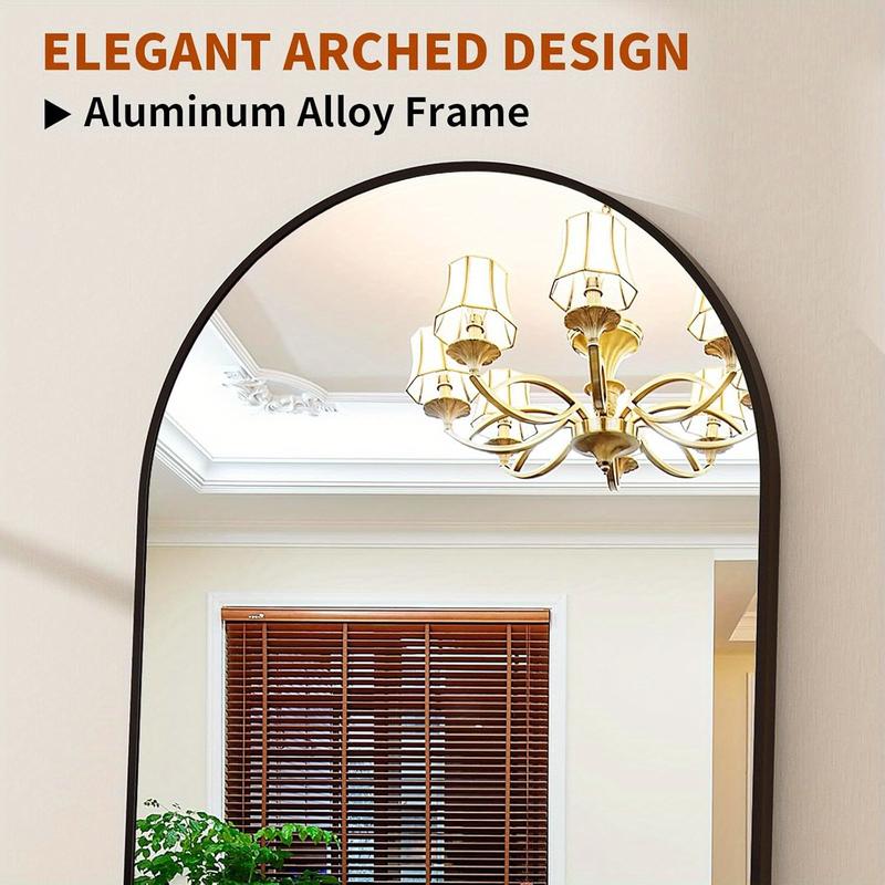 Full-Length Aluminum Arch Floor Mirror, HD Full Body Mirror for Bedroom and Living Room