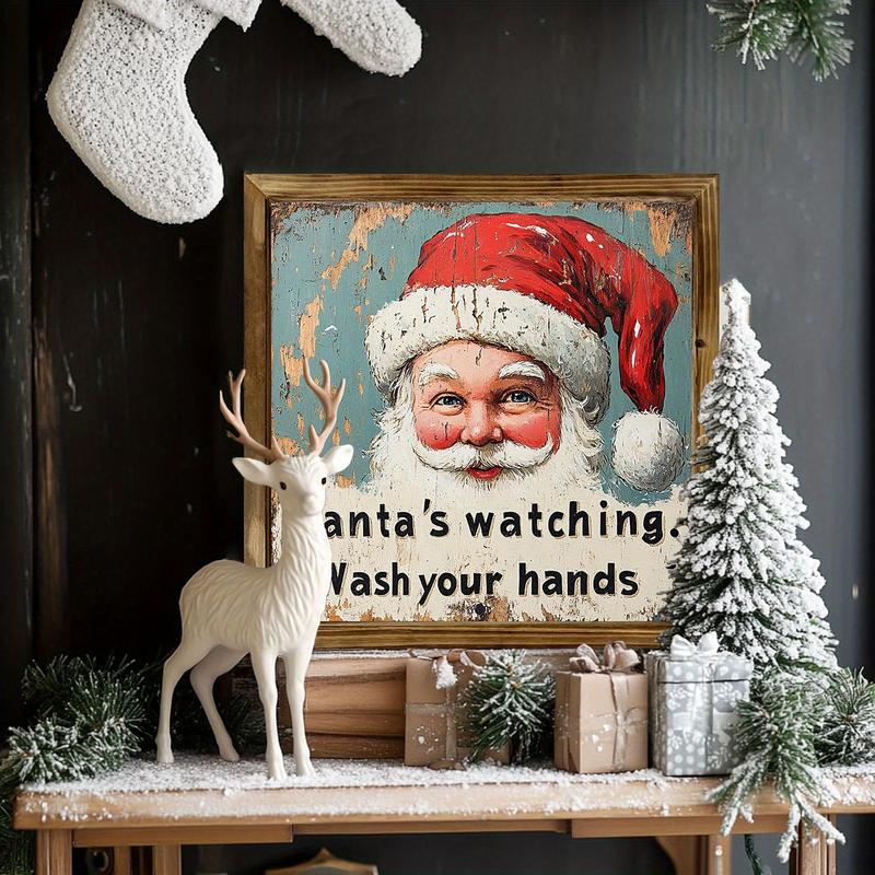 Vintage Santa Claus Design Wall Art, 1 Count Wooden Hanging Painting, Wall Decor for Home Living Room Bedroom, Christmas Decorations