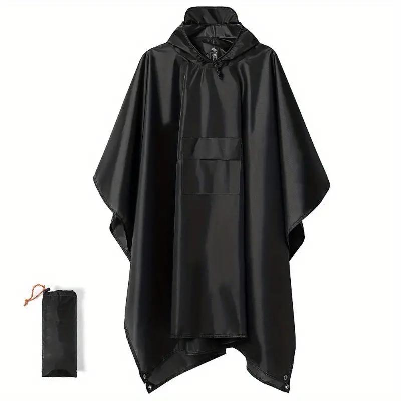 3-in-1 Hooded Rain Poncho Waterproof Raincoat Jacket For Camping Mountaineering, Multifunctional Poncho,Casual Solid unisex Waterproof Hooded Raincoat