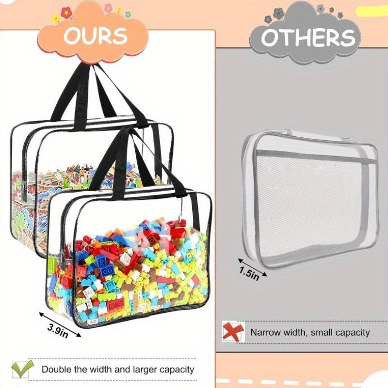 Transparent Toy Storage Bag, 4 Counts Large Capacity Zipper Toy Storage Bag, Multipurpose Travel Case  Storage Tote  for Building Blocks, Puzzles, Student Books