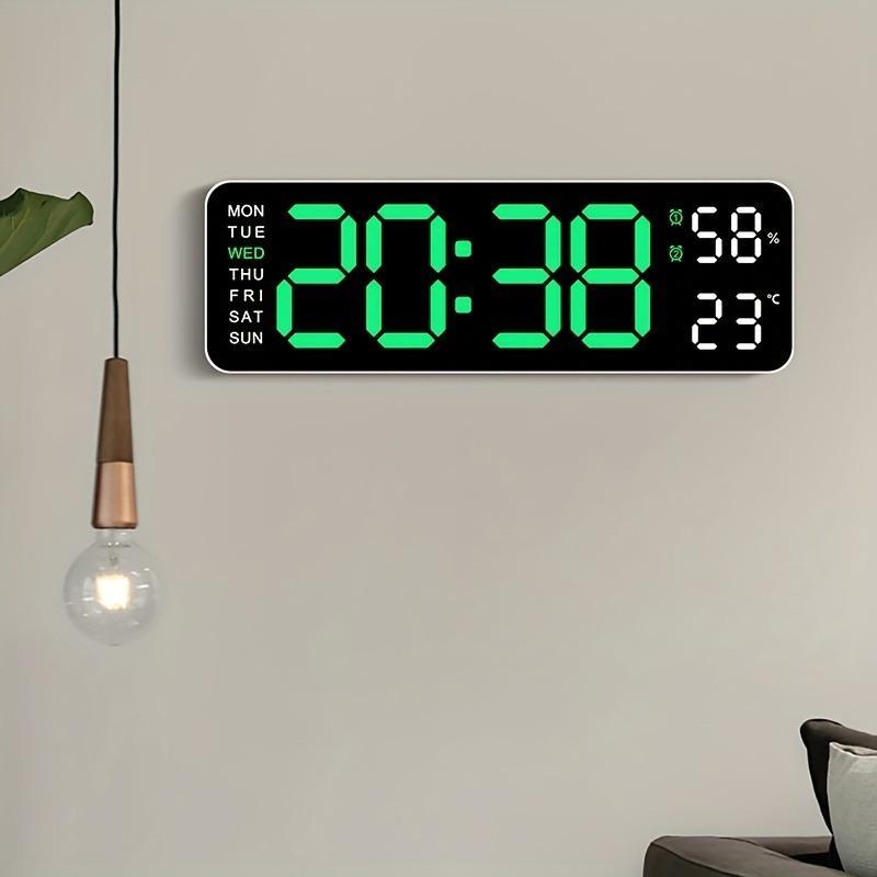 Large Display Digital Alarm Clock, 1 Count Battery Powered Easy-to-read Multi-function Temperature Humidity Date Display Wall Clock, Wall Mountable Clock for Home, Office, School(without Battery)