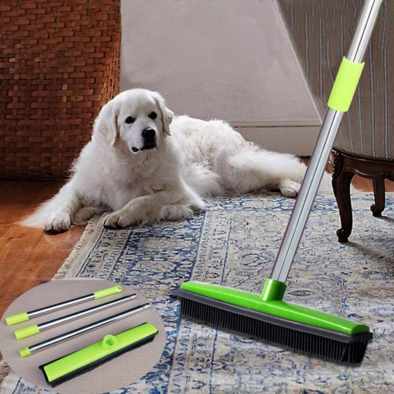 Adjustable Long-handled Carpet Rake, 1 Set Rubber Floor Broom, Pet Hair Cleaning Broom, Pet Grooming Tool, Dog & Cat Grooming Supplies