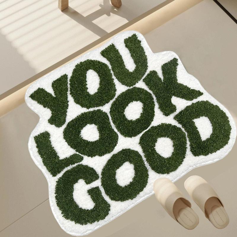 Letter Slogan Bath Mat You Look Good,Green Cute Bathroom Rugs, Soft Non Slip Aesthetic Fun Shower Rug for Bathroom Decor,Bathtub