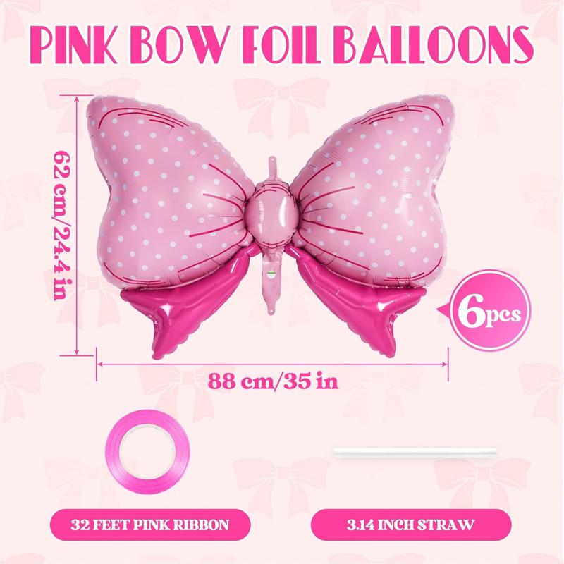 6 Count Pink Bow Balloons for Girls, 35 Inch Bow Foil Balloons, Pink Bows Gender Reveal Decorations for Birthday Party Wedding  Shower Mouse Party Decoration (Pink)