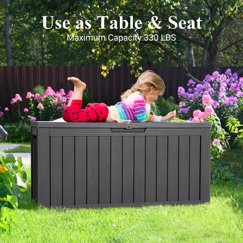 30 81 Gallon Deck Box for Patio Furniture, Pool Accessories, and Storage for Outdoor Toys, Black Brown