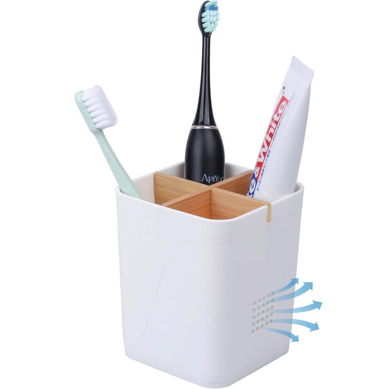 Electric Toothbrush Holder 3 Slots Tooth Brushing Holder with Bamboo Dividers for Bathrooms, Plastic Toothbrush and Toothpaste Black Organizer for Shower, Countertop, Vanity.