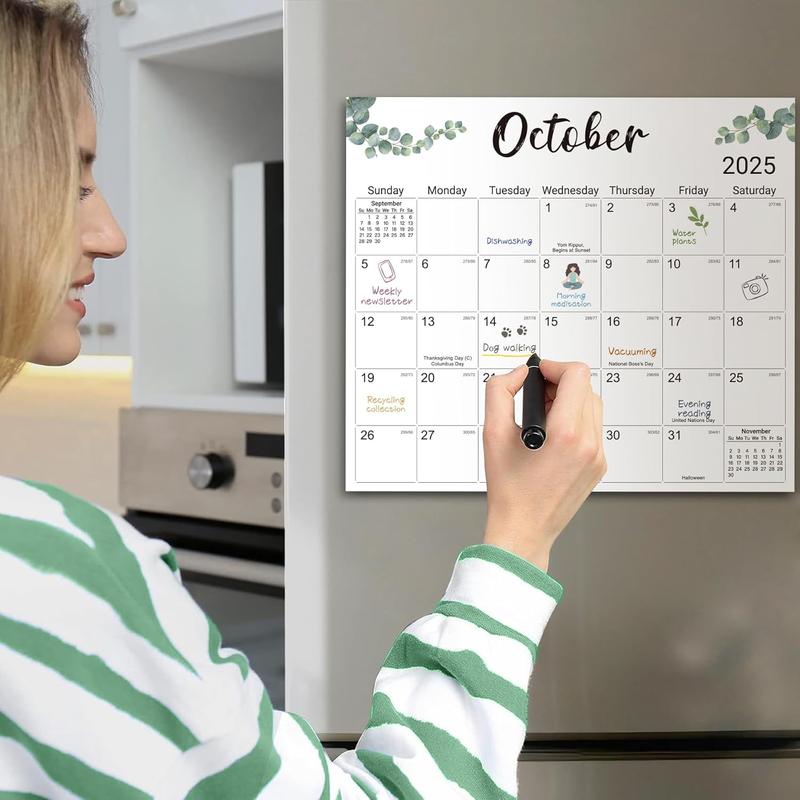 Aesthetic 2025 Magnetic Calendar for Refrigerator, Fridge Calendar Magnet Runs Until June 2026, 21 Monthly Refrigerator Calendar with Greenery Design for Easy Organizing, 2025 New Edition