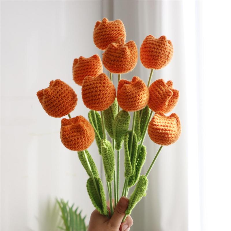 Christmas Room Decor Crochet Tulip Flower without Vase, 10pcs Artificial Fiber Flower, Knitted Tulips, Flower Arrangement, Gender Neutral Products, Decorative Flower, Home Decor Tulip Flowers, Fall Decor