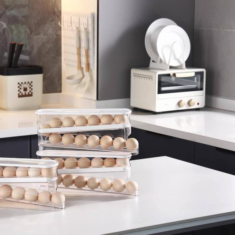 Clear Double Layer Egg Storage Box, 1 Count Space Saving Rolling Egg Holder, Egg Organizer, Egg Storage Rack for Refrigerator Side Door, Kitchen Egg Organizer