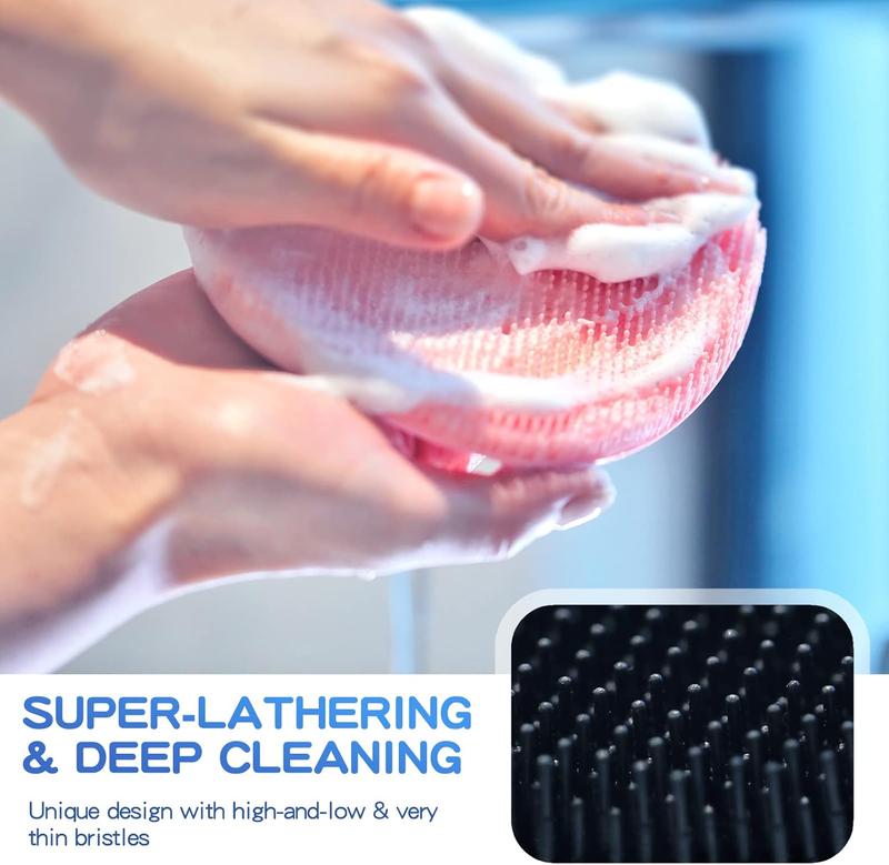 Scrubber(Thick Bristles) & Soft Bath Glove Set, Super-  Scrubber & Super-Lathering Shower Brush Combination, with a Free Hook.(Black)