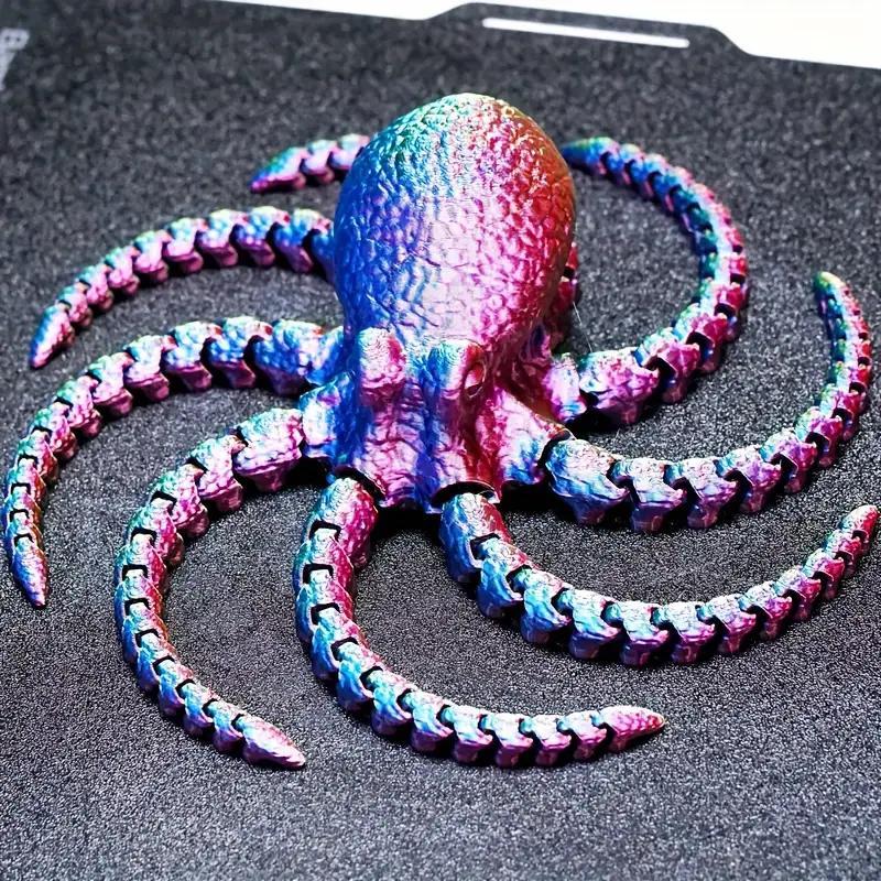 3D Printed Octopus Design Ornament, 1 Count Creative Laser Colorful Flexible Animal Toy, Decorative Ornament for Home Office Desk, Home Decor Supplies