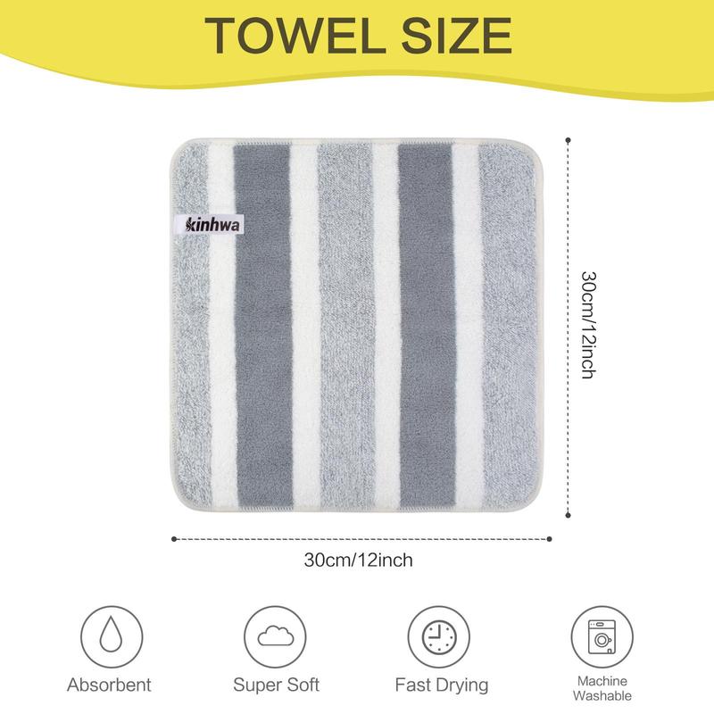 Microfiber Cleaning Cloths, 10pcs Gray and White Stripe Style Kitchen Wipes for Drying Dishes, Absorbent and Non-tracking, Reusable