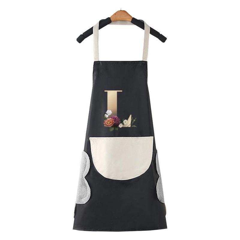 Flower & Letter Pattern Apron with Pocket, 1 Count Oil-proof Adjustable Apron, Stain-resistant Kitchen Cooking Apron for Restaurant, Easy To Clean