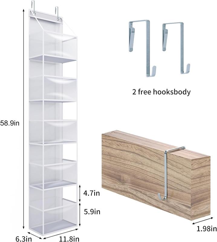 Over the Door Pantry Organizer, 5-Shelf Pantry Organizers and Storage, Room Organizer with Clear Plastic Pockets, 25lb Ultra Sturdy & Large Capacity, Home & Kitchen Essentials, White Grey