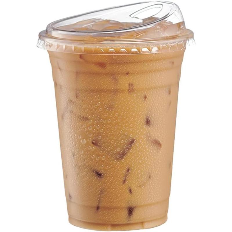 Comfort count [count of 50] 16 oz. Crystal clear plastic cup with strawless straw lid