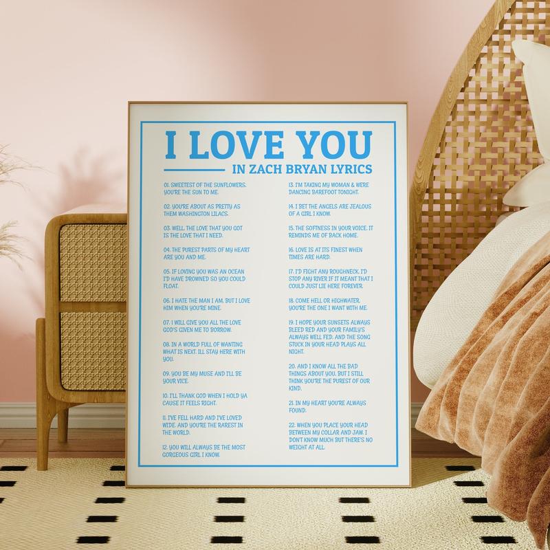 Trendy Wall Art, I Love You In Lyrics Poster NO Frame, Coastal Cowgirl Poster, Tour Merch, Wall Art Print | Poster No Frame