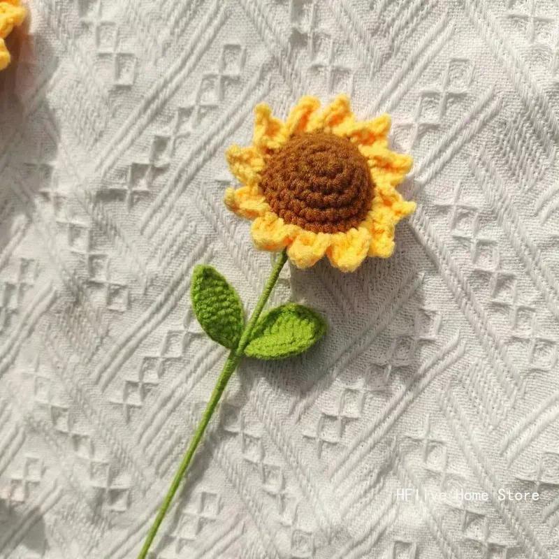 Lovely Finished Crocheted Sunflower Simulation Bouquet Decor Decorative