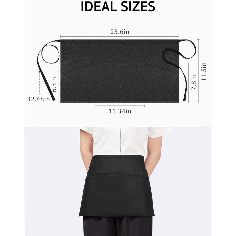 3 Pack Server Aprons with 3 Pockets, Waterdrop Resistant Waitress Waiter Waist Apron, 11.5-inch Black