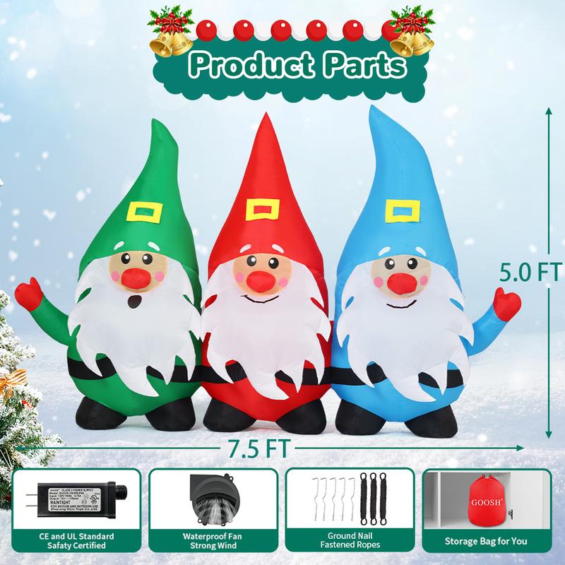 Christmas Gnome Inflatables with Built-in LED Lights for Outdoor Lawn Garden Decorations 6 FT - Fast Inflate and Safe