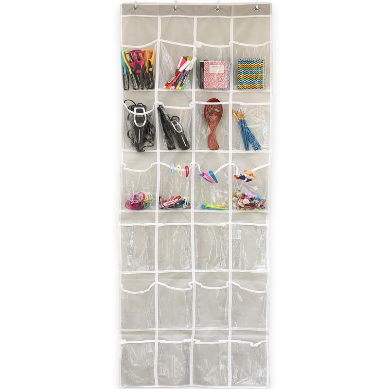 24 Pockets - Crystal Clear Over The Door Hanging Shoe Organizer, Gray (64'' x 19'')