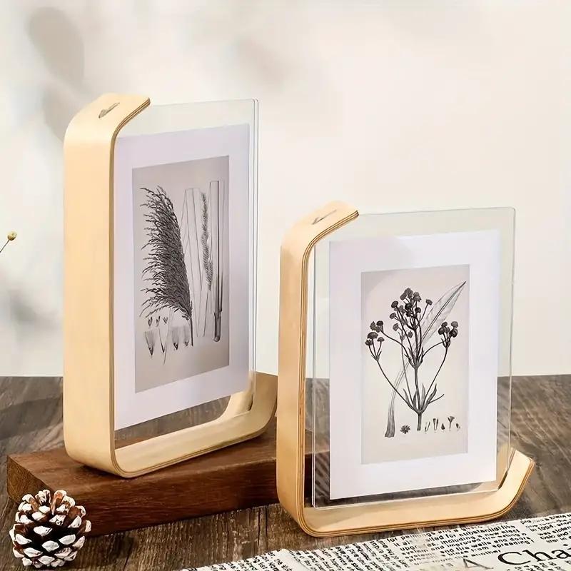 Wooden Photo Frame, Exquisite Double-sided Acrylic Photo Frame Ornament, Photo Display Frame for Wedding Party Ceremony Home Office