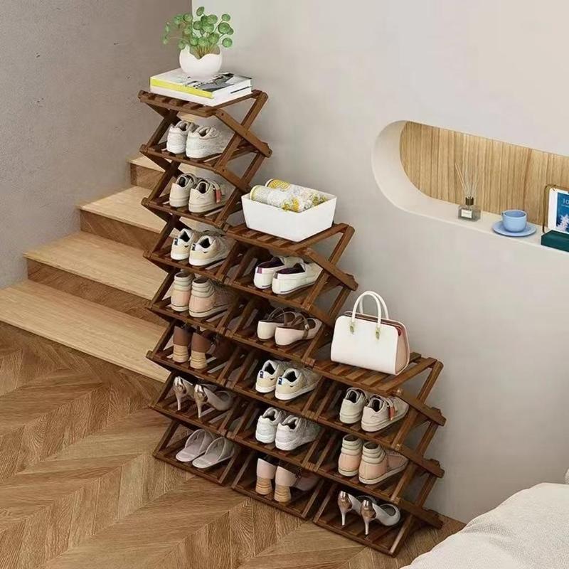 Bamboo Shoe Rack, Multi-layer Foldable Shoe Storage Rack, Shoe Organizer Storage Racks, Home Organizer for Living Room Bedroom Bathroom,  Shoe Rack Organizer