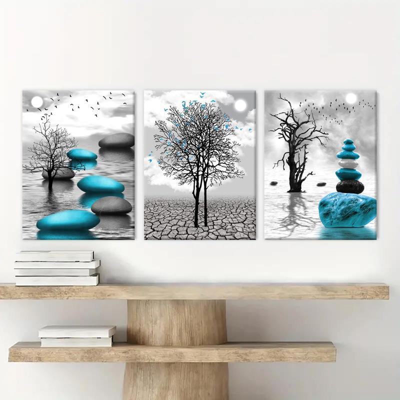 Wooden Framed Canvas Painting, 3 Counts set Abstract Plant Pattern Wall Art, Wall Decor for Home Living Room Bedroom Office, Home Decor 2025