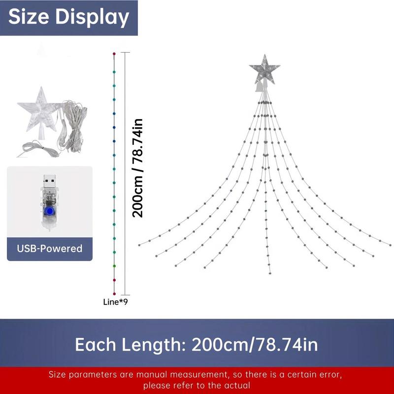 200LEDs Star Design Outdoor Tree Decor LED String Light, USB Powered 8 Modes Indoor Decorative LED Light, Suitable for Home Party Festival Wedding Decor