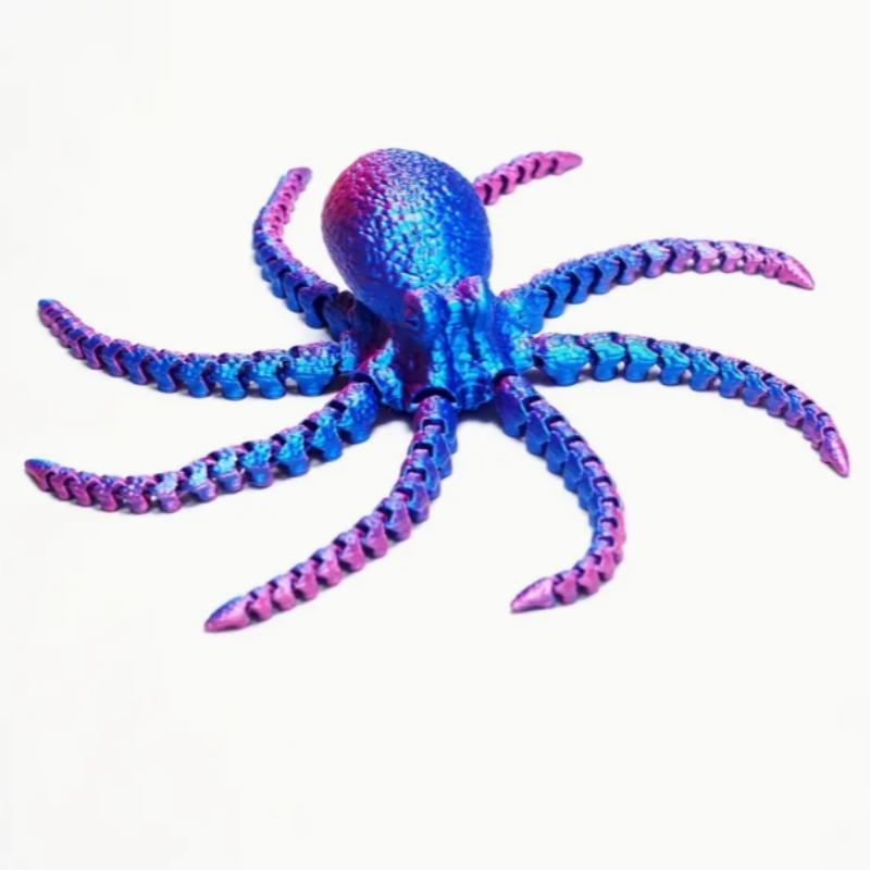 3D Printed Octopus Design Ornament, 1 Count Creative Laser Colorful Flexible Animal Toy, Decorative Ornament for Home Office Desk, Home Decor Supplies