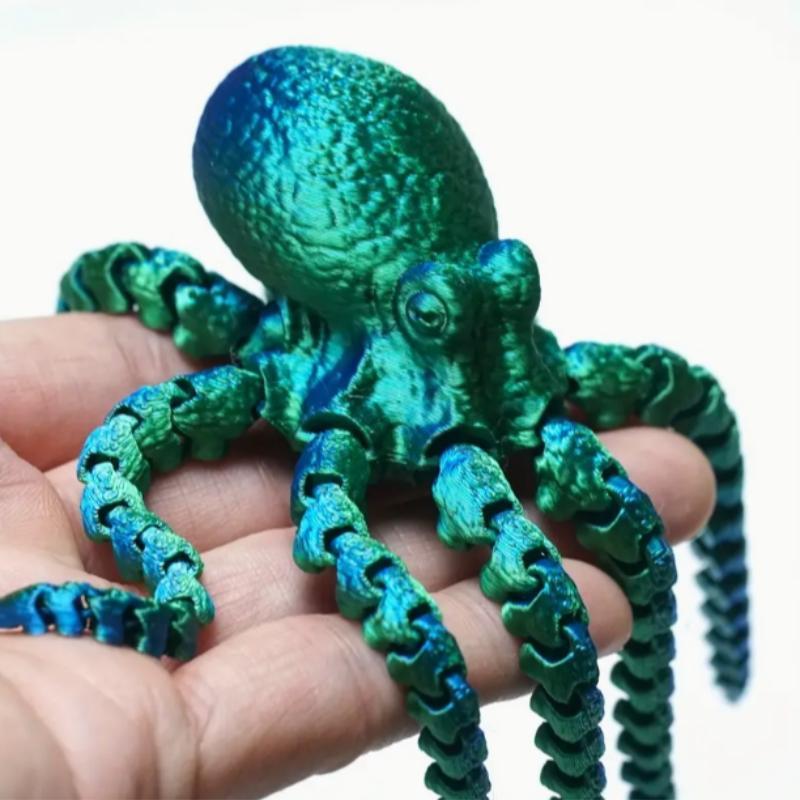 3D Printed Octopus Design Ornament, 1 Count Creative Laser Colorful Flexible Animal Toy, Decorative Ornament for Home Office Desk, Home Decor Supplies