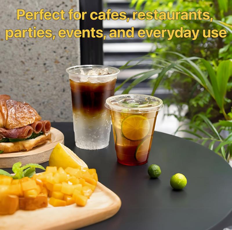 16oz Clear Plastic Cup with Straw & Lid, 25 50 100 Sets Disposable Coffee Cup, Disposable Tableware for Party & Takeaway Drink