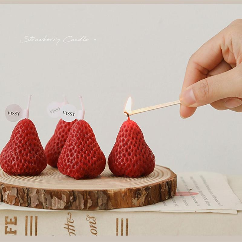 Strawberry Scented Candle, 4 Counts set Creative Strawberry Shaped Candle, Decorative Candle for Home Decor, Gift for Friend & Family