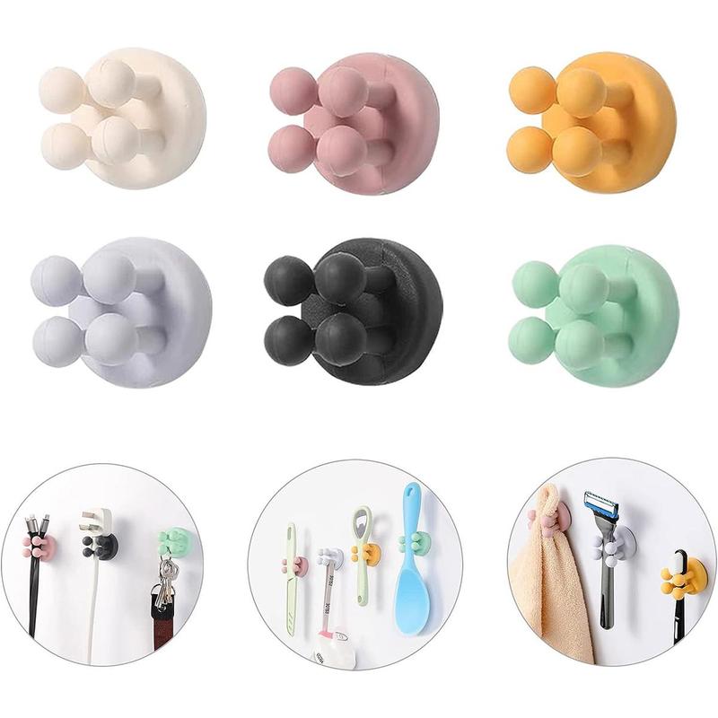 6pcs Silicone Toothbrush Holder, Self-adhesive Wall Mounted Hook, Multifunctional Hook for Hanging Key, Data Cable, Utility Plug, Home Organizer for Bathroom Kitchen Living Room Office