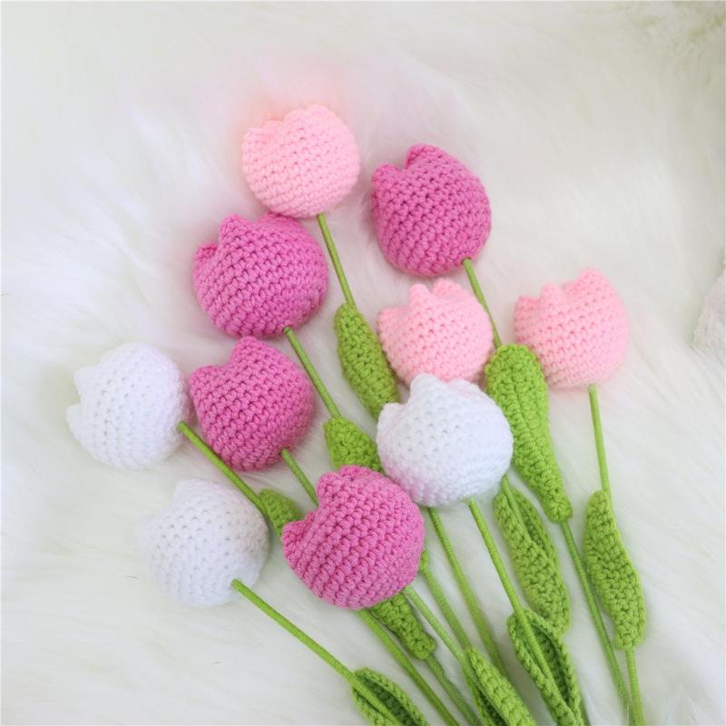 Christmas Room Decor Crochet Tulip Flower without Vase, 10pcs Artificial Fiber Flower, Knitted Tulips, Flower Arrangement, Gender Neutral Products, Decorative Flower, Home Decor Tulip Flowers, Fall Decor