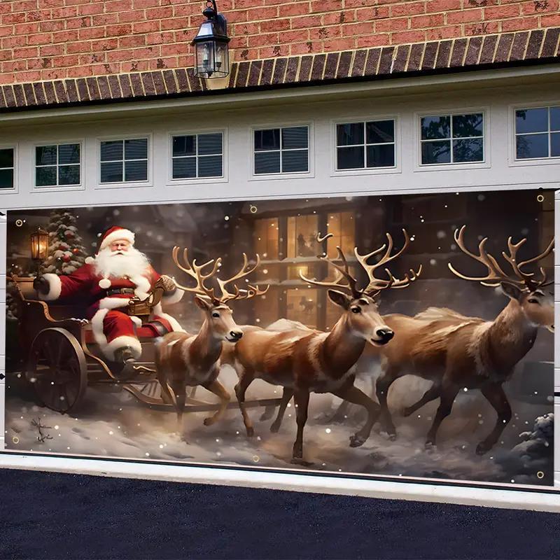 Christmas Themed Garage Door Cover, 1 Count Windproof & Snowproof Garage Door Banner, Festive & Party Supplies for Home & Warehouse