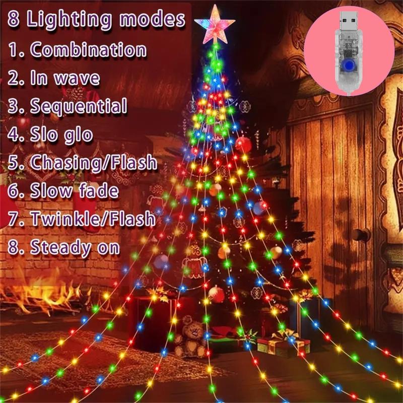 200LEDs Star Design Outdoor Tree Decor LED String Light, USB Powered 8 Modes Indoor Decorative LED Light, Suitable for Home Party Festival Wedding Decor