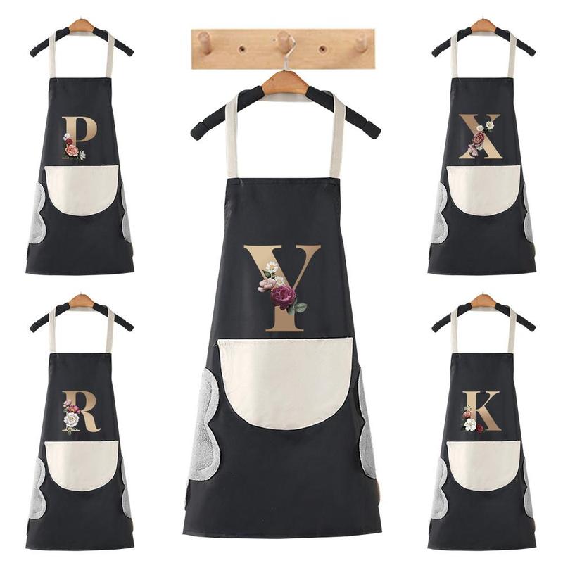 Flower & Letter Pattern Apron with Pocket, 1 Count Oil-proof Adjustable Apron, Stain-resistant Kitchen Cooking Apron for Restaurant, Easy To Clean